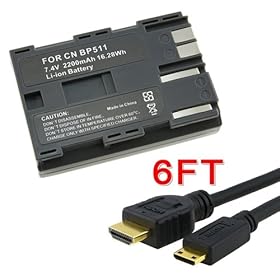 Everydaysource Compatible with Canon EOS 50D 6 ft High Speed HDMI Cable Type A to Type C + Battery