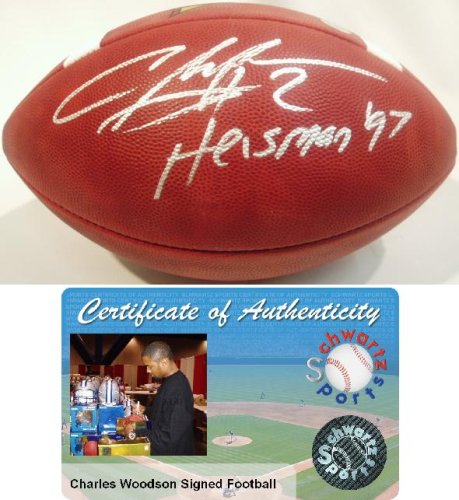 Charles Woodson Signed Offical Wilson NCAA Football w/97 Heisman