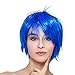 Kalyss Short Straight Women's Blue Flat Bangs Cosplay Party Heat Resistant Full Hair Wigs