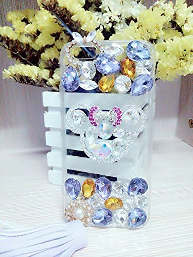 SpicyQ® Luxury 3D Handmade Lovely Mickey Mouse Ear and Bow-tie Design Shiny Bling Sparkle Glitter Diamond Rhinestone Soft Clear TPU Cover Cute Pendent Case for iPhone 6s Plus (Purple)
