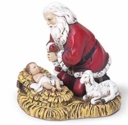 Joseph Studio Kneeling Santa with Baby Jesus Christmas Figurine