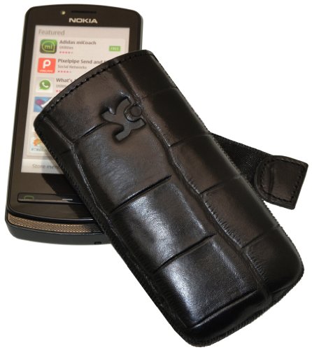Suncase Ledertasche (Lasche mit R&uuml;ckzugfunktion) f&uuml;r Nokia 700 croco-schwarz Preisvergleich