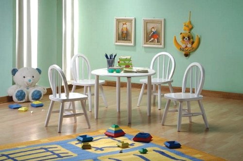 Childrens Toyshop  Toys : 5pc White Finish Wood Children Table & 4 Chairs Desk Set Kid Furniture