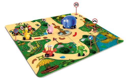 Imagen 1 de Famosa Jungla sobre ruedas Track pack 5 figuras - Set de 5 vehículos de juguete con forma de animal y escenario de cartón