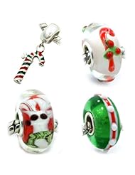 (Set of 4) .925 Sterling Silver " Christmas Collection " Bead Also Fits Pandora Chamilia Kay Etc. Bracelet