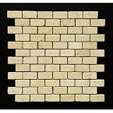Light 1 x 2 Tumbled Travertine Brick Mosaic Tile