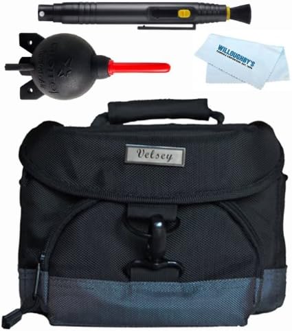 Velsey Deluxe Gadget Bag for Panasonic D-SLR Cameras + Giotto's Air Blower + Lens Pen Cleaning System + Cleaning Cloth