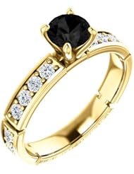 10K Yellow Gold Round Cut Black and White Ring -- LIFETIME WARRANTY