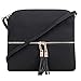 SG SUGU Lightweight Medium Crossbody Bag with Tassel and Zipper Pocket (Black)