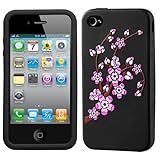 Black Spring Flower Pastel Gel Skin Case for Apple iPhone 4 AT&T/Verizon Ne ....