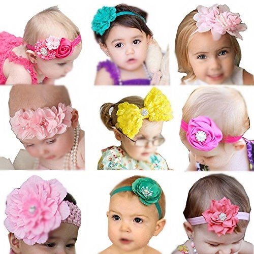 Qandsweet Baby Girl s Beautiful Headbands (9 Styles Bows)