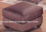 Monterey Medium Brown Leather Ottoman with Block Wood Feet