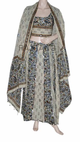 Bollywood Nice Looking Hand Block Print Lehenga Choli Shells Work & Block Print for Ladies, Unique Design Brown Skin Boho Bohemian Lehnga Choli with Sequins, Mirrors, Beats Shells Work & Block Print for Ladies Rajrang India Reviews