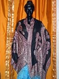 Designer Black Silk Pashmina Jamavar Reversible Shawl Throw Wrap