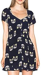 A-line Belted Short Sleeves General Print Tunic/Mini Dress 