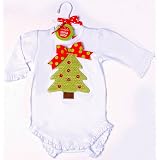 New Santa Baby Christmas Tree Long Sleeve Ruffle Onesie by Mud Pie