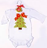 New Santa Baby Christmas Tree Long Sleeve Ruffle Onesie by Mud Pie