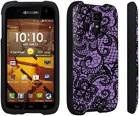 DuroCase Kyocera Hydro ICON C6730 / Hyocera Hydro Life C6530 (Released in 2014) Hard Case Black - (Lace Flower Deep Purple)