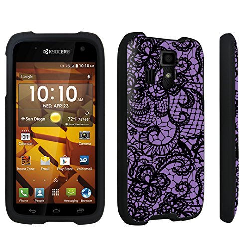 DuroCase Kyocera Hydro ICON C6730 / Hyocera Hydro Life C6530 (Released in 2014) Hard Case Black - (Lace Flower Deep Purple)