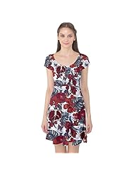 Cap Sleeves Tropical Print Vintage Stretchy Polyester/Spandex  Dress