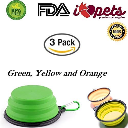 Travel Collapsible Dog Bowl for Food and Water by Premium Pet Supplies offer TOP Quality Pet Travel Bowl with Carabiner. Includes Premium Pouch on the single pack only. 100% Money Back Guarantee