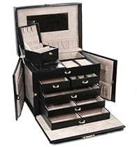 SHINING IMAGE LARGE BLACK LEATHER JEWELRY BOX / CASE / STORAGE w