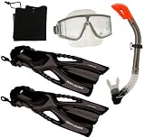 Body Glove Snorkeling Scuba Dive Mask Fins Dry Snorkel Gear Set
