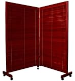 5ft. Tall Shutter Adjustable Blinds 2 Panel Folding Room Divider on Wheels - Rosewood