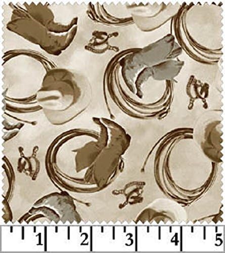 1 Yard Workin' the West by Tom Browning Maywood Studios Boots, Spurs, Cowboy Hat 100% Cotton Quilt Fabric MAS8105-EA