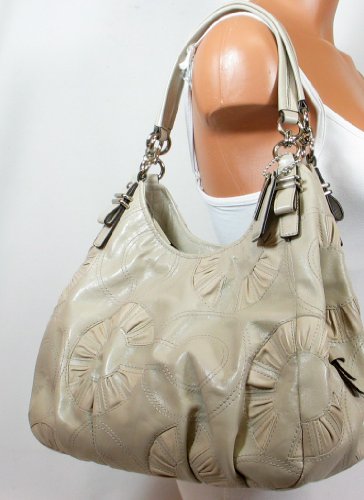 COACH MADISON EMBELLISHED LEATHER OP ART MAGGIE SHOULDER BAG PUTTY 16504