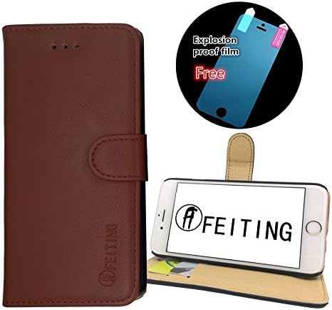 iPhone 6S 6 Case(4.7 Inch) FEITING® Best Leather Case [Wallet] Flip Book Cover Design with Kickstand Function Card Slots, Luxury Fashion Style Gift packaging, free phone explosion-proof film (Brown)
