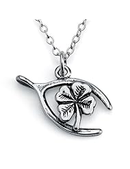 925 Sterling Silver Wishbone Four-Leaf Clover Lucky Charm Necklace