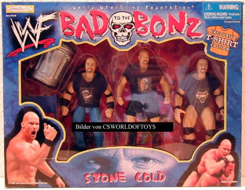 WWF / WWE - 1998 - Bad to the Bonz Set - Stone Cold Steve Austin - RARE - T-Shirt Edition - 3 Action Figures & Accessories - New - Limited Edition - Collectible by Unknown