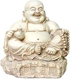 Happy Seated Buddha on Rock Base, Stone Finish