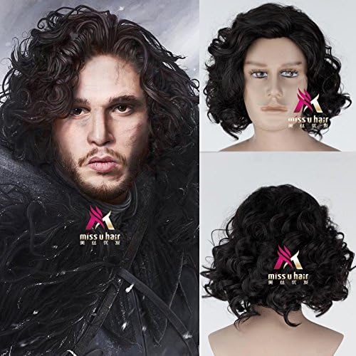 Men's Curly short black Wig &amp; Wig Cap - Game of Thrones Cosplay Jon Snow Costume Wig A song of Ice and Fire