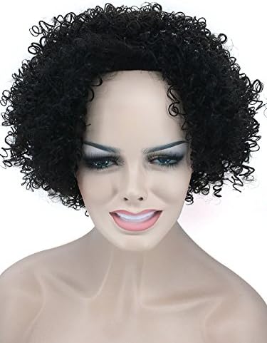 HI GIRL Black Curly Sprial Afro Short Cosplay Party Hair Full Wigs for Women