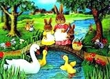 3D Lenticular POSTCARD - BUNNIES ON BRIDGE