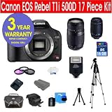 17 Piece Total Kit with Canon EOS Rebel T1i 500D 15.1 MP Digital SLR Camera with Tamron 28-80mm f/3.5-5.6 Aspherical Lens + Tamron 75-300 f/4-5.6 LD Lens + 16 GB Memory Card + Multi-Coated UV Filter (2) + Multi-Coated Polarizer Filter + Digital Slave Flash + 50 Tripod + Deluxe Padded Camera Bag + 6 Piece Accessory Kit + 3 Year Celltime Warranty Repair Contract