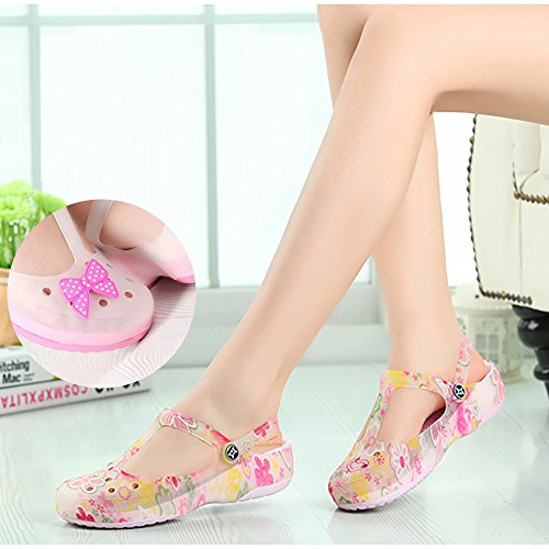 Womens Love Printed Style EVA Garden Clog Shoes Sandals Beach Clogs With Backstrap + Decoration Gift