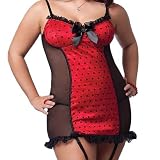 Plus Size Lingerie Taffeta Red & Black Polka Dot Chemise