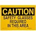 Brady Black On Yellow Color Eye Protection Sign, Legend "Caution Safety Glasses Required In This Area"