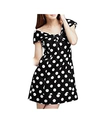 A-line Cotton Dots Print Shirred Club Dress/Mini Dress 