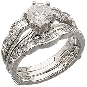 14Kt White Gold Wavy Diamond Ring Guard Enhancer (Center ring is not included)
