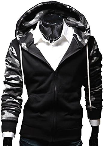 Men's Boys Jersy Hoodie Sweatshirt Coat Sports camouflage Jacket Black