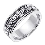 Greek Key Hand Braided Wedding Ring in 18K White Gold (8mm)