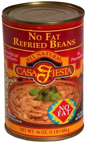 Casa Fiesta No Fat Refried Beans 16 Oz (Pack of 6)