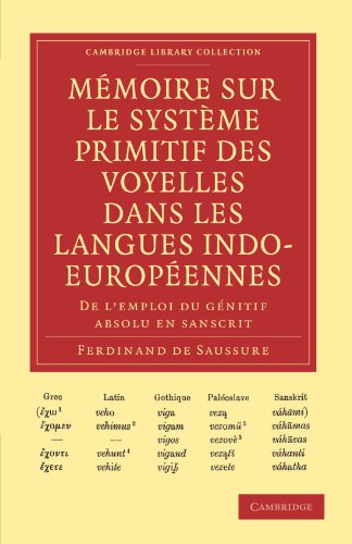 Cover image : Mémoire sur le Systéme Primitif des Voyelles dans les Langues Indo-Européennes (Cambridge Library Collection - Linguistics) (French Edition)