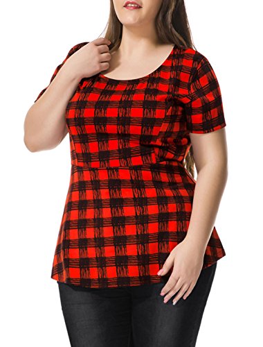Alya Women Plus Size Short Sleeves Checked Peplum Top