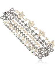 Betsey Johnson "Stone & Pearl" Faux Pearl and Crystal Multi-Row Bracelet, 7.5"