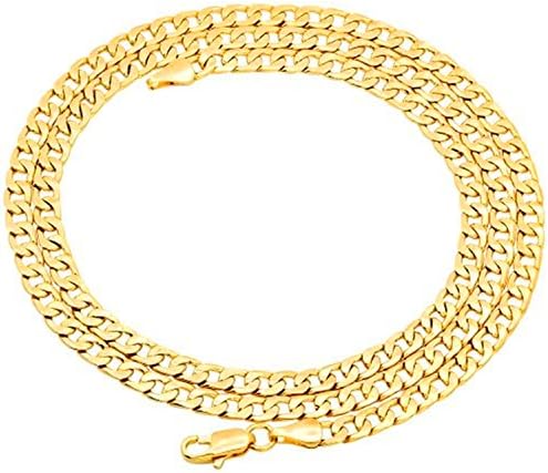 Lihong Fashion Men's 24k Yellow Gold Plated 4mm Cuban Link Curb Chain Necklace, (20-30)Inches